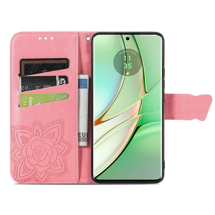 For Motorola Moto G75 5G Case PU Leather Wallet Phone Cover Butterfly Pattern - Pink