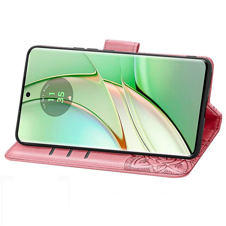 For Motorola Moto G75 5G Case PU Leather Wallet Phone Cover Butterfly Pattern - Pink