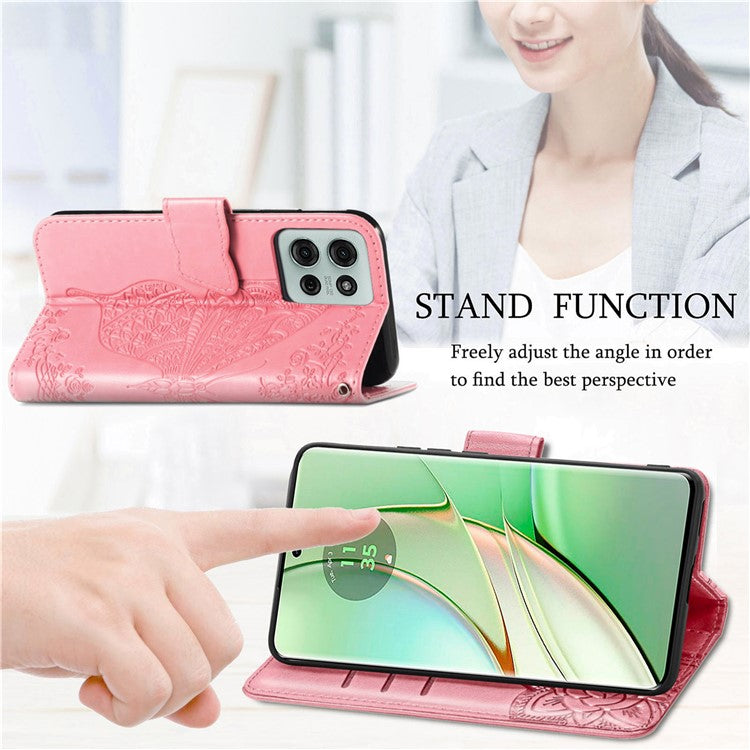 For Motorola Moto G75 5G Case PU Leather Wallet Phone Cover Butterfly Pattern - Pink