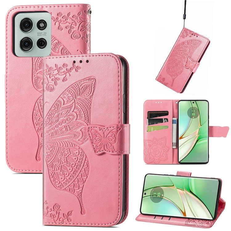 For Motorola Moto G75 5G Case PU Leather Wallet Phone Cover Butterfly Pattern - Pink