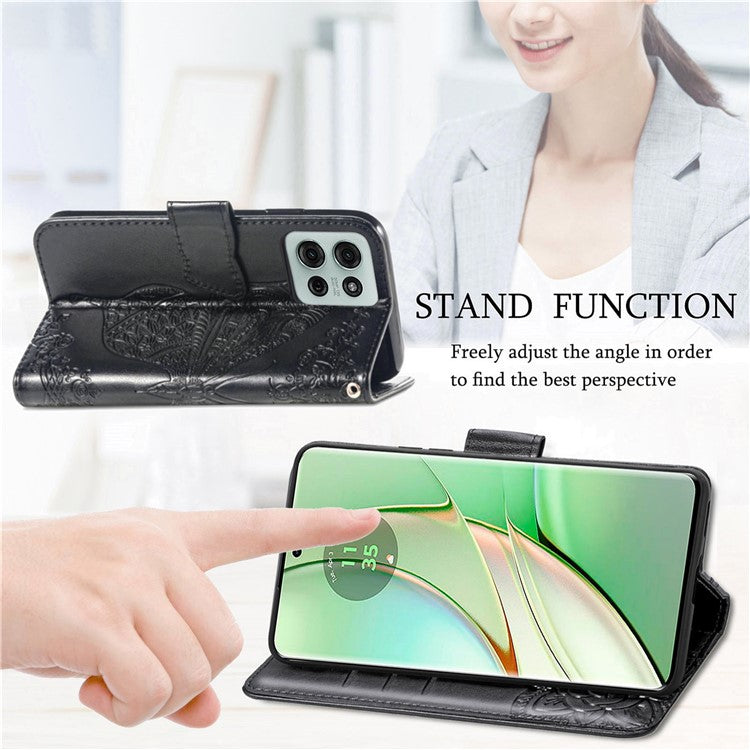 For Motorola Moto G75 5G Case PU Leather Wallet Phone Cover Butterfly Pattern - Black