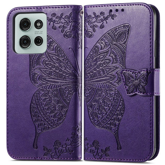 For Motorola Moto G75 5G Case PU Leather Wallet Phone Cover Butterfly Pattern - Dark Purple