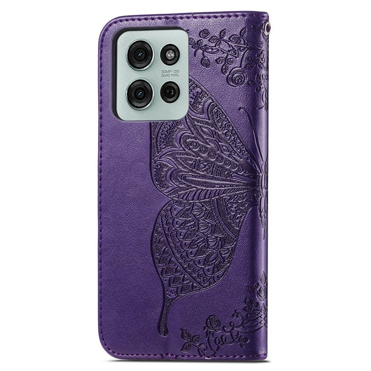 For Motorola Moto G75 5G Case PU Leather Wallet Phone Cover Butterfly Pattern - Dark Purple
