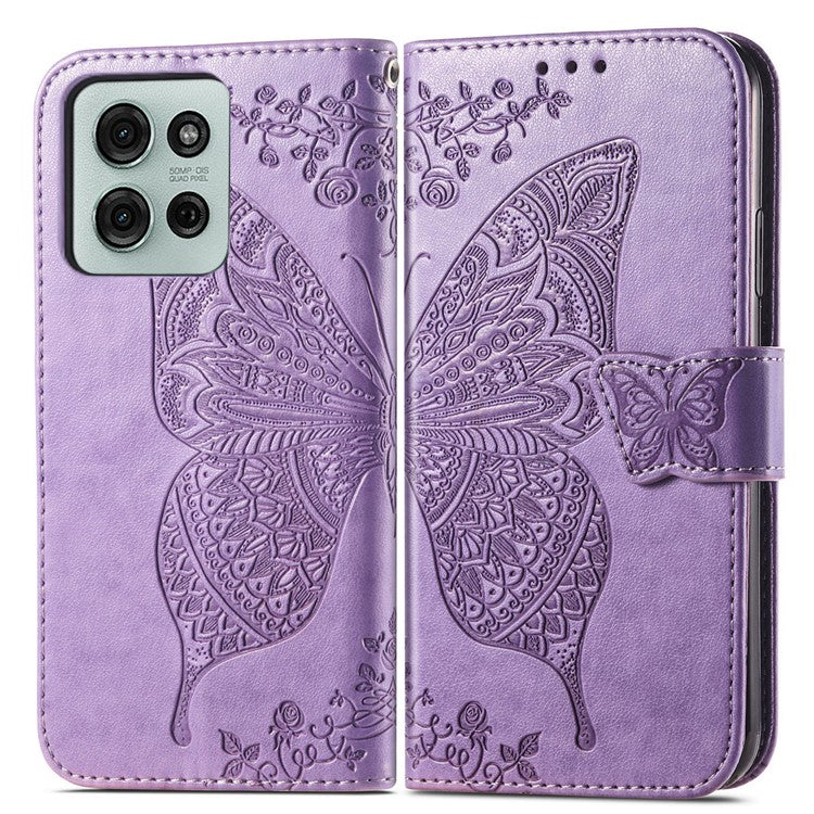 For Motorola Moto G75 5G Case PU Leather Wallet Phone Cover Butterfly Pattern - Light Purple