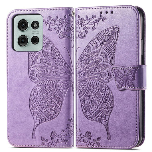 For Motorola Moto G75 5G Case PU Leather Wallet Phone Cover Butterfly Pattern - Light Purple