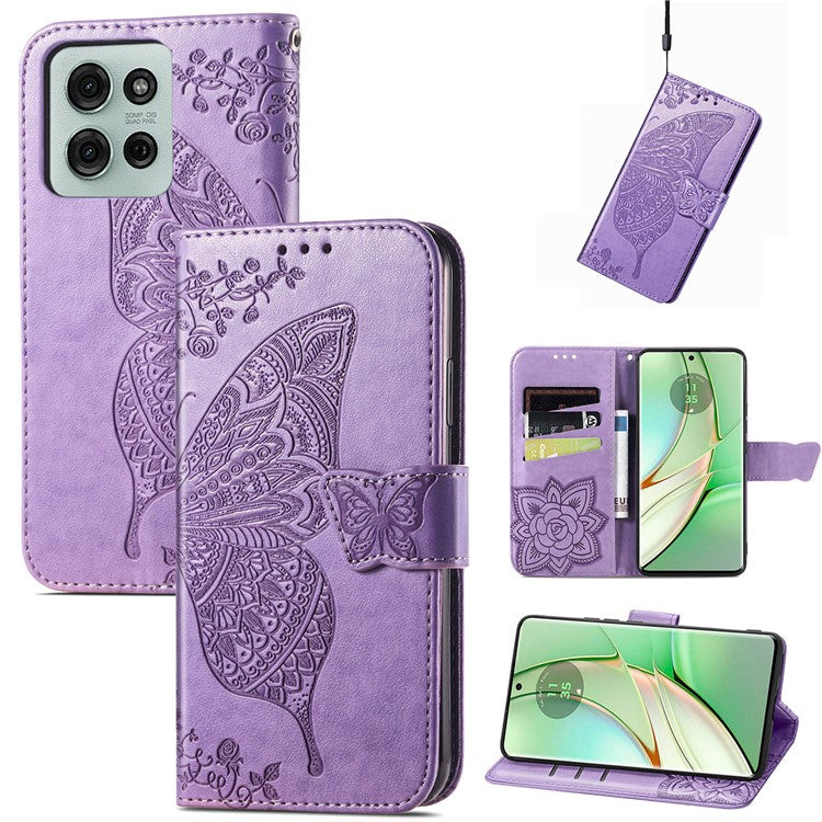 For Motorola Moto G75 5G Case PU Leather Wallet Phone Cover Butterfly Pattern - Light Purple