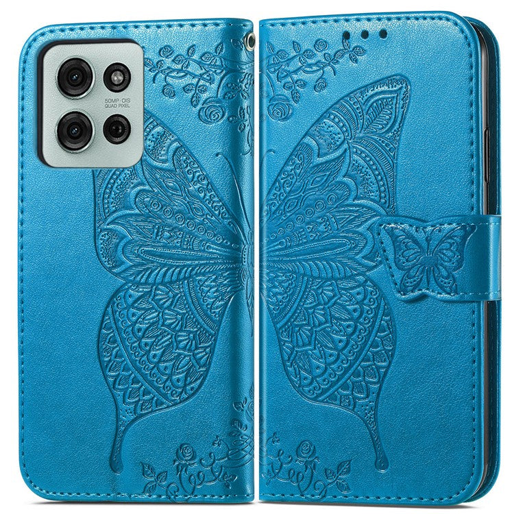 For Motorola Moto G75 5G Case PU Leather Wallet Phone Cover Butterfly Pattern - Blue