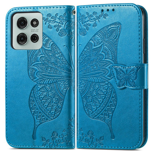 For Motorola Moto G75 5G Case PU Leather Wallet Phone Cover Butterfly Pattern - Blue