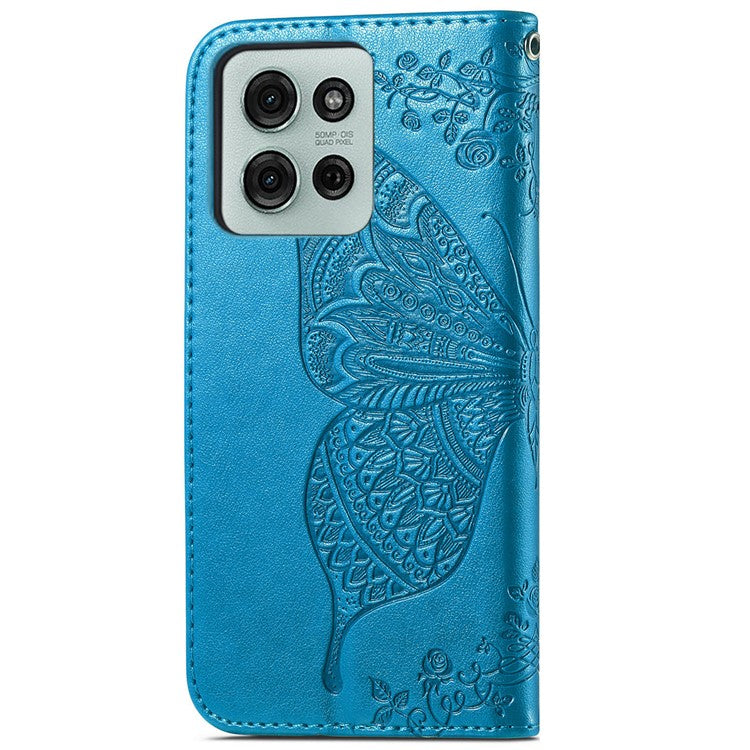 For Motorola Moto G75 5G Case PU Leather Wallet Phone Cover Butterfly Pattern - Blue