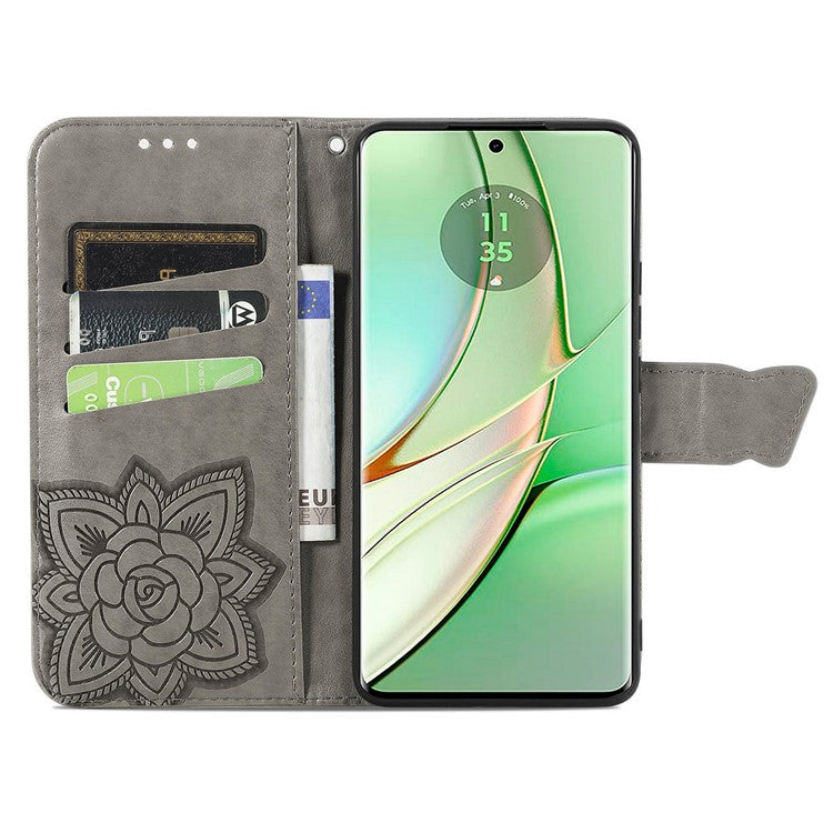 For Motorola Moto G75 5G Case PU Leather Wallet Phone Cover Butterfly Pattern - Grey