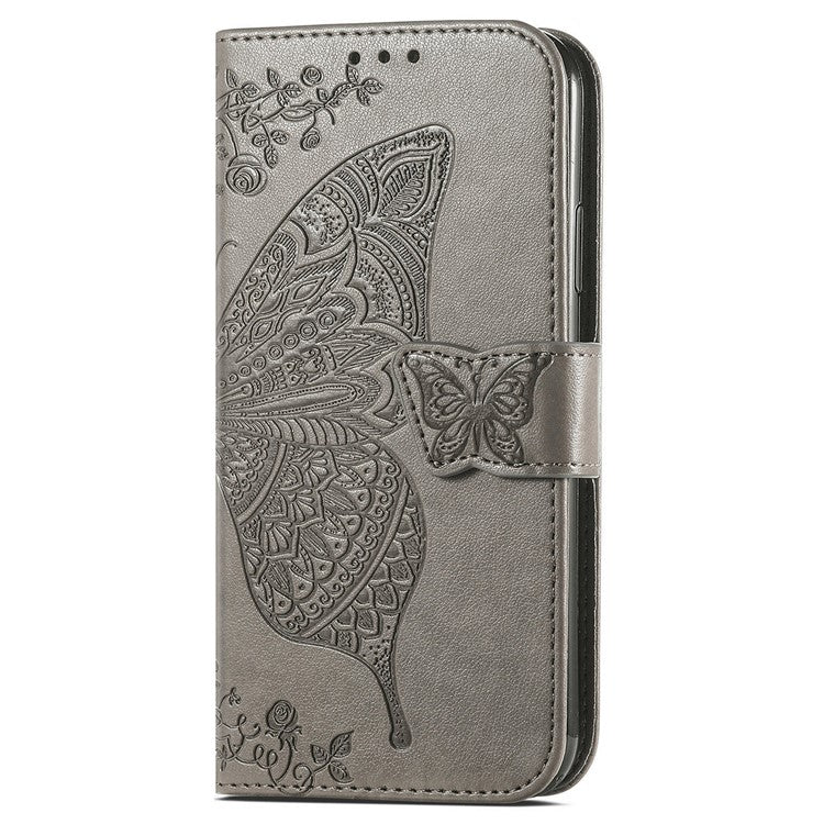 For Motorola Moto G75 5G Case PU Leather Wallet Phone Cover Butterfly Pattern - Grey