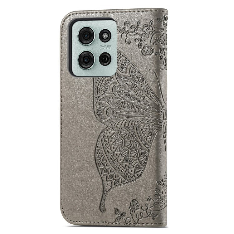 For Motorola Moto G75 5G Case PU Leather Wallet Phone Cover Butterfly Pattern - Grey