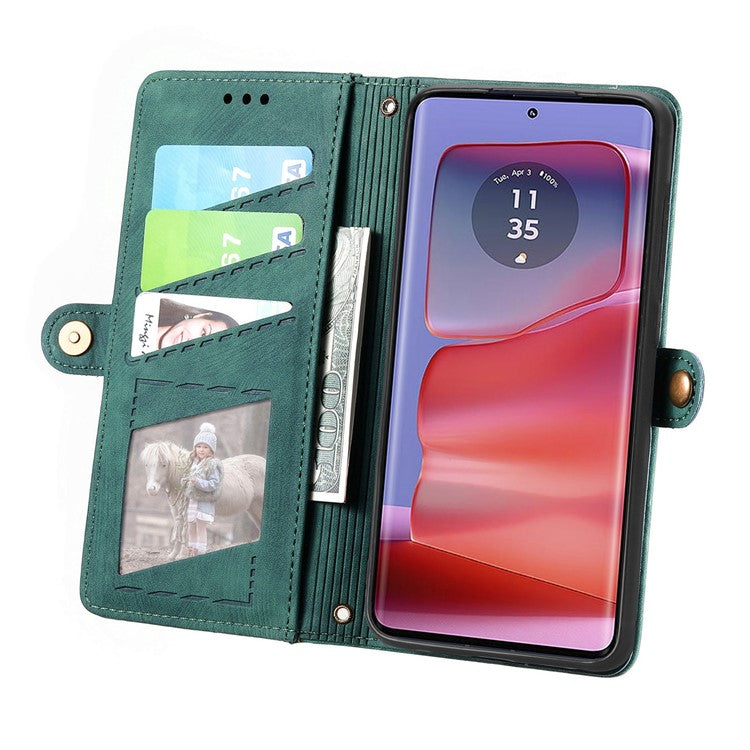 For Motorola Moto G75 5G Case Zipper Wallet Geometry Lines Leather Phone Cover - Green