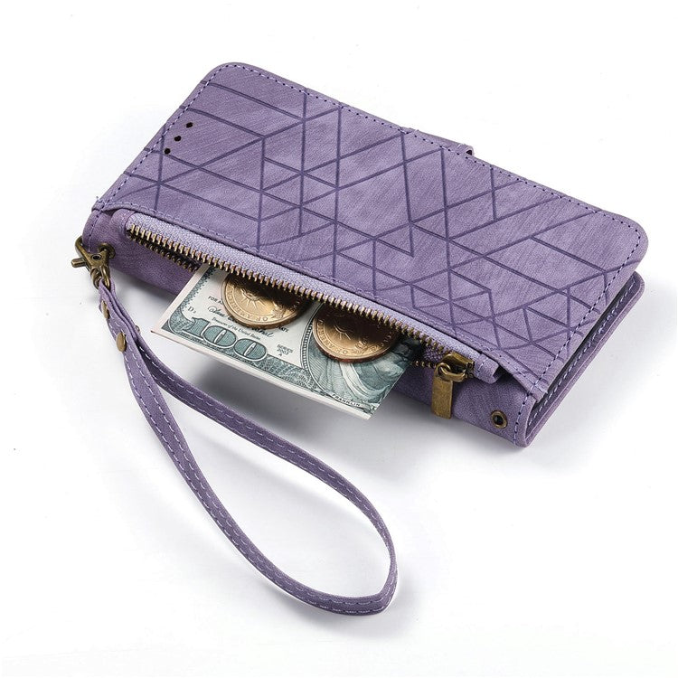 For Motorola Moto G75 5G Case Zipper Wallet Geometry Lines Leather Phone Cover - Light Purple