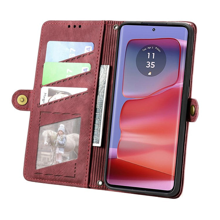 For Motorola Moto G75 5G Case Zipper Wallet Geometry Lines Leather Phone Cover - Red