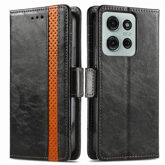 CASENEO 002 Series For Motorola Moto G75 5G Case Stand Wallet Splicing PU Leather Cover - Black