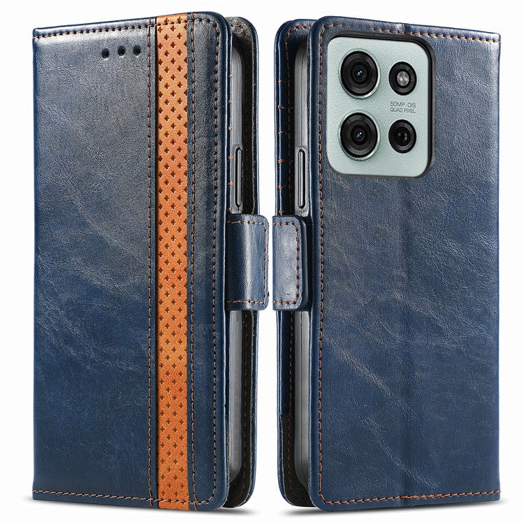CASENEO 002 Series For Motorola Moto G75 5G Case Stand Wallet Splicing PU Leather Cover - Blue