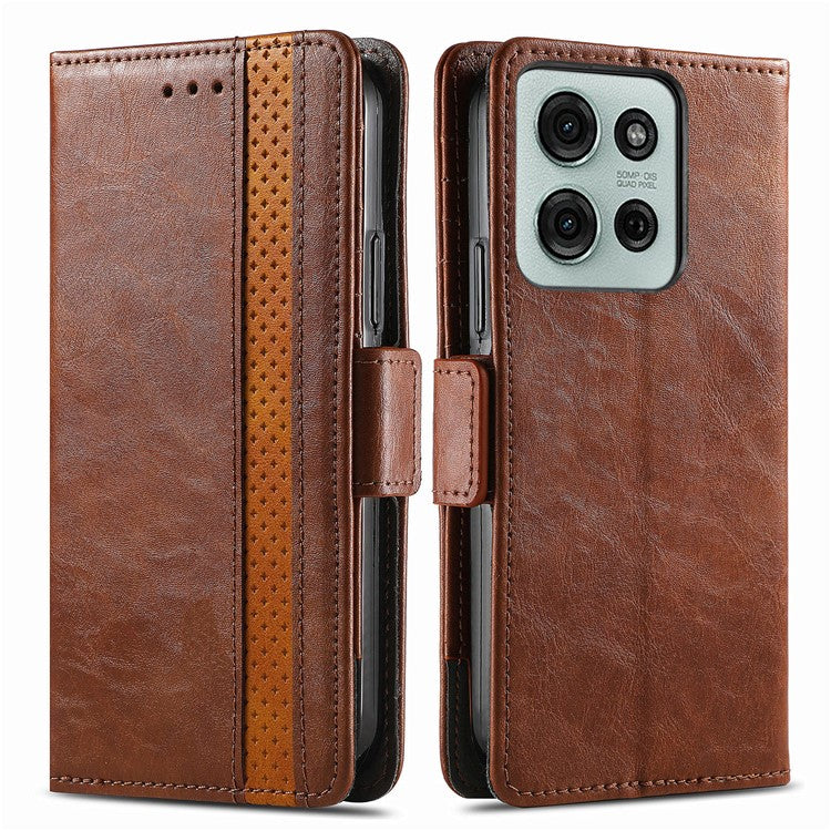 CASENEO 002 Series For Motorola Moto G75 5G Case Stand Wallet Splicing PU Leather Cover - Dark Brown