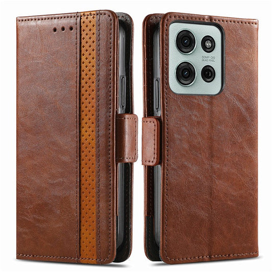 CASENEO 002 Series For Motorola Moto G75 5G Case Stand Wallet Splicing PU Leather Cover - Dark Brown