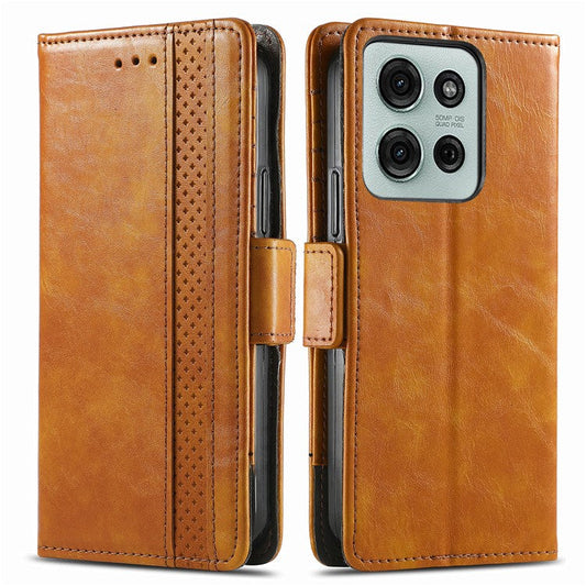 CASENEO 002 Series For Motorola Moto G75 5G Case Stand Wallet Splicing PU Leather Cover - Light Brown