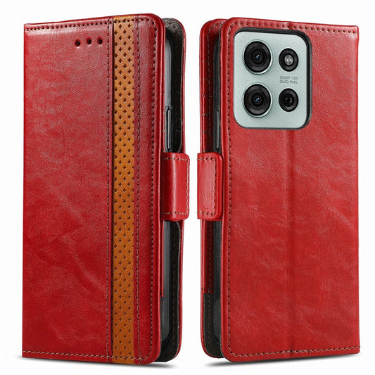 CASENEO 002 Series For Motorola Moto G75 5G Case Stand Wallet Splicing PU Leather Cover - Red