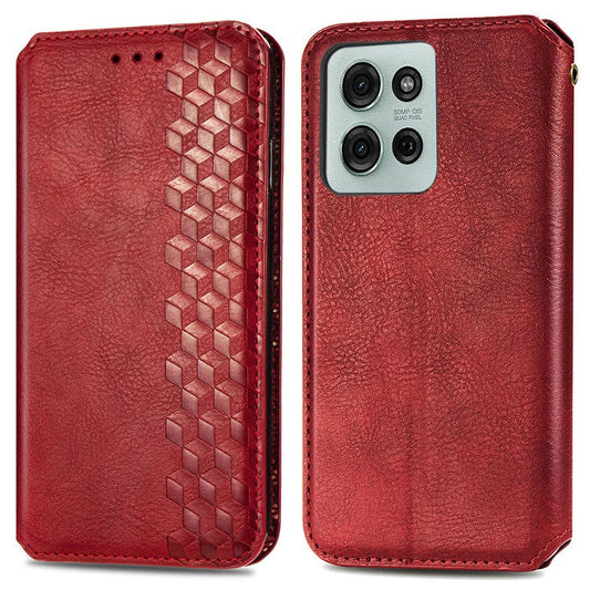 For Motorola Moto G75 5G Case Rhombus Imprint PU Leather Wallet Phone Cover - Red