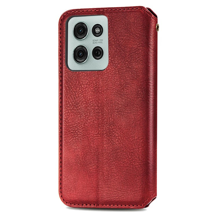 For Motorola Moto G75 5G Case Rhombus Imprint PU Leather Wallet Phone Cover - Red