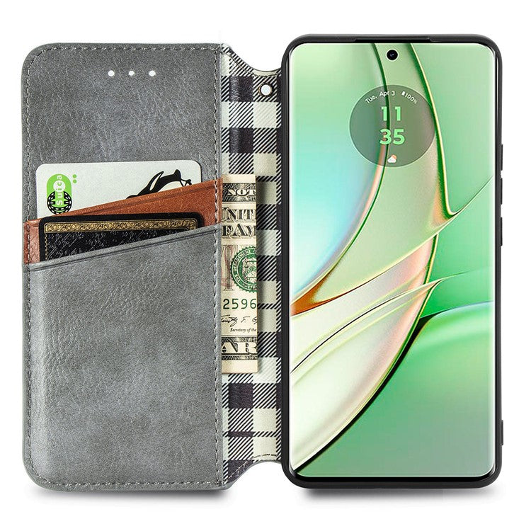 For Motorola Moto G75 5G Case Rhombus Imprint PU Leather Wallet Phone Cover - Grey