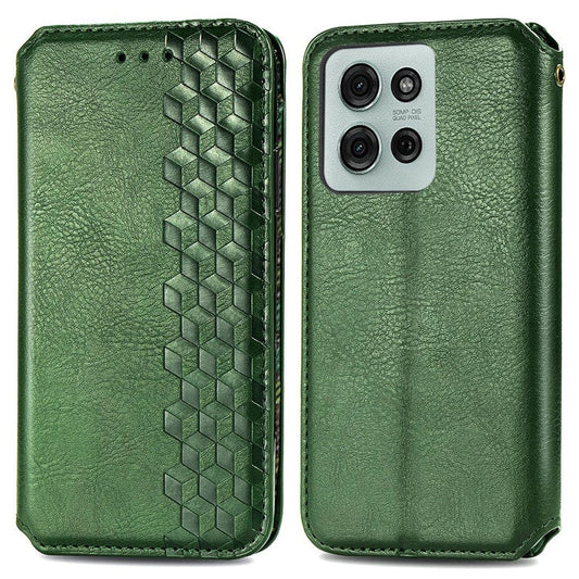 For Motorola Moto G75 5G Case Rhombus Imprint PU Leather Wallet Phone Cover - Green
