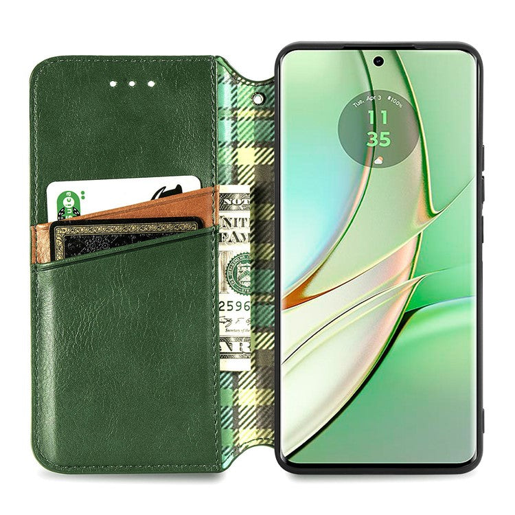 For Motorola Moto G75 5G Case Rhombus Imprint PU Leather Wallet Phone Cover - Green