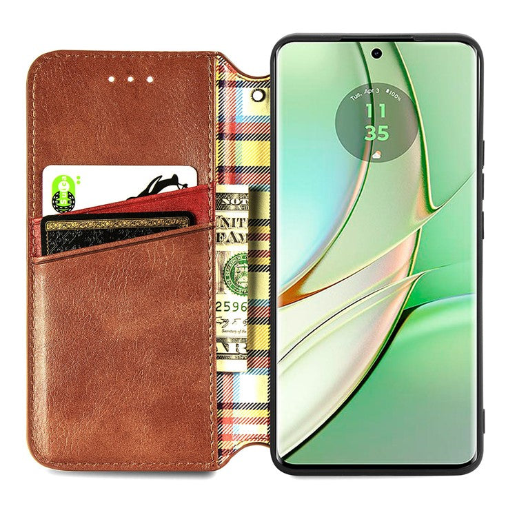For Motorola Moto G75 5G Case Rhombus Imprint PU Leather Wallet Phone Cover - Brown