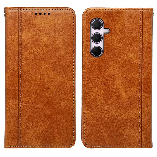 For Samsung Galaxy A16 5G  /  4G Case Hidden Magnetic Closure Calf Texture Leather Phone Cover - Yellow