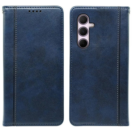 For Samsung Galaxy A36 5G Case Hidden Magnetic Closure Calf Texture Leather Phone Cover - Blue