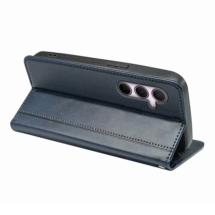 For Samsung Galaxy A36 5G Case Hidden Magnetic Closure Calf Texture Leather Phone Cover - Blue