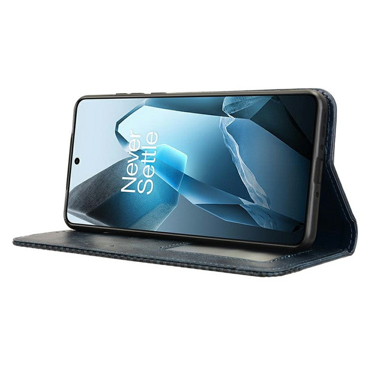 For OnePlus 13 Leather Case Wallet Stand Retro Texture Phone Cover - Blue