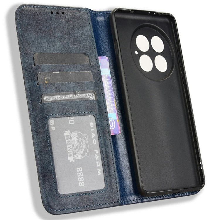 For OnePlus 13 Leather Case Wallet Stand Retro Texture Phone Cover - Blue