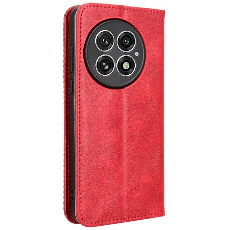 For OnePlus 13 Leather Case Wallet Stand Retro Texture Phone Cover - Red