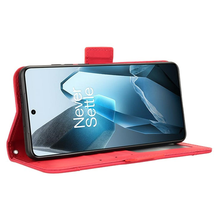 For OnePlus 13 Leather Case Phone Wallet Cover with Multiple Card Slots - Red