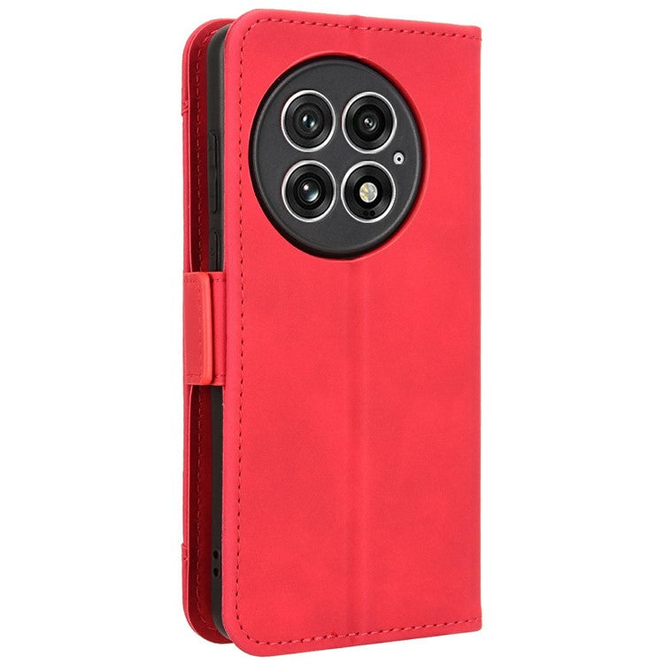 For OnePlus 13 Leather Case Phone Wallet Cover with Multiple Card Slots - Red