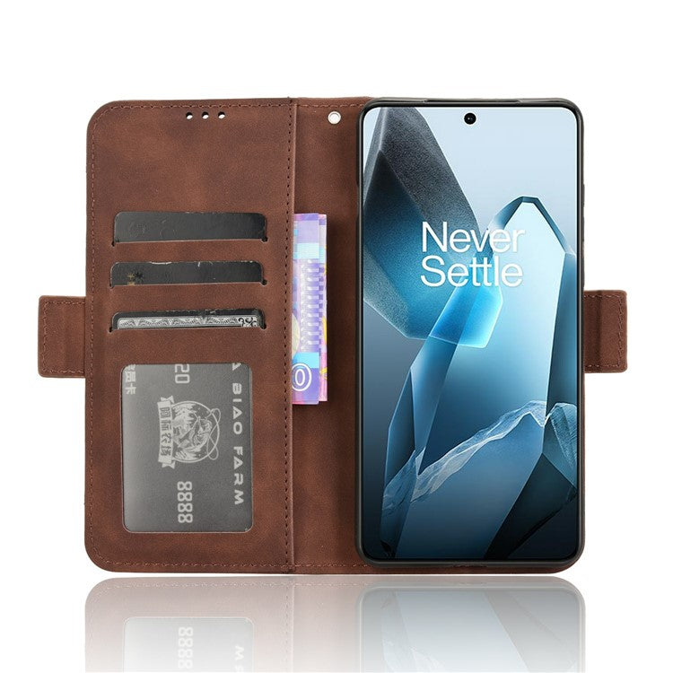 For OnePlus 13 Leather Case Phone Wallet Cover with Multiple Card Slots - Brown