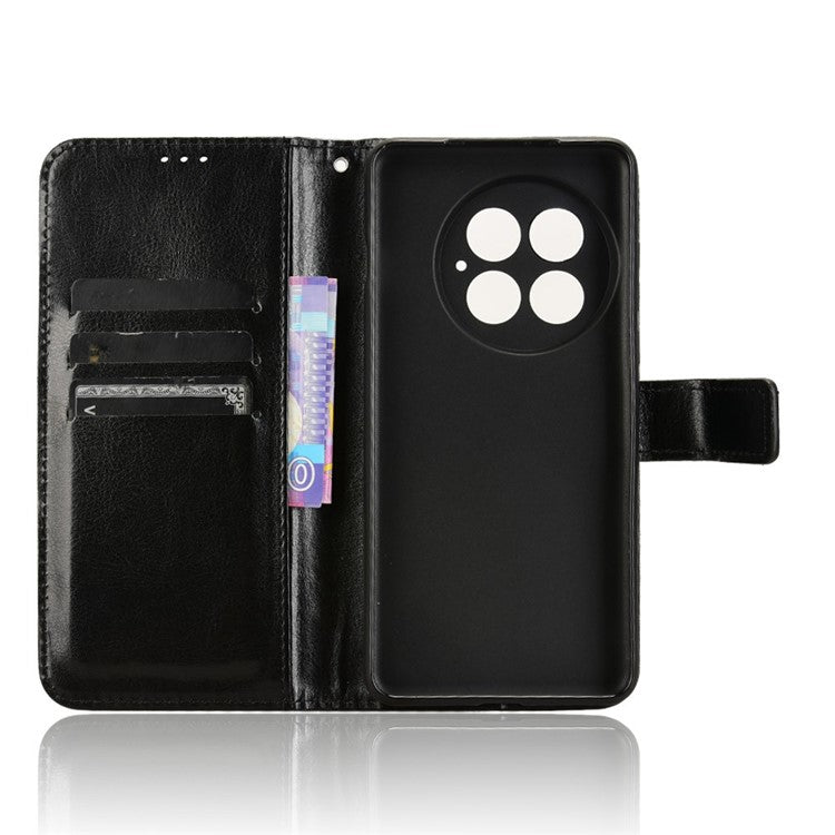 For OnePlus 13 Case Crazy Horse Texture PU Leather Phone Wallet Cover - Black