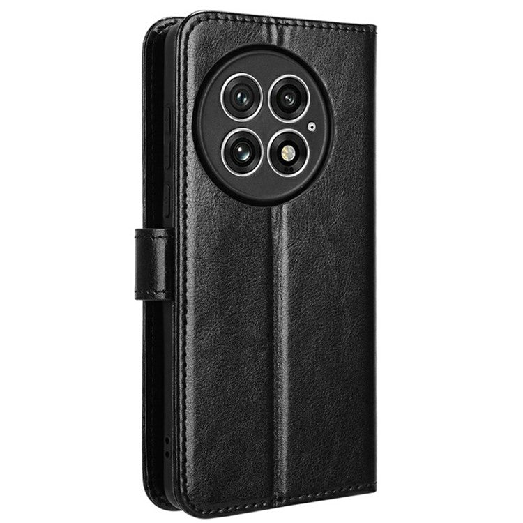 For OnePlus 13 Case Crazy Horse Texture PU Leather Phone Wallet Cover - Black