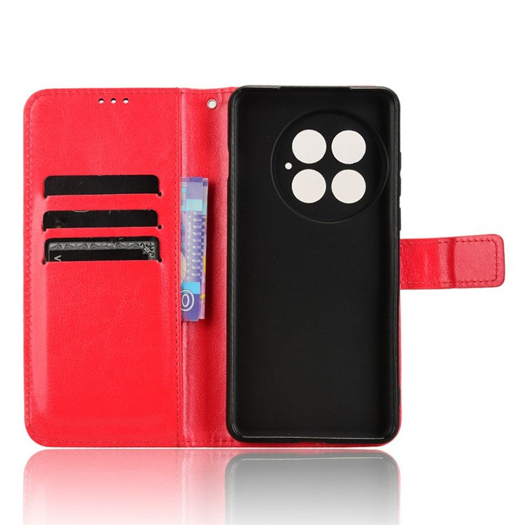 For OnePlus 13 Case Crazy Horse Texture PU Leather Phone Wallet Cover - Red