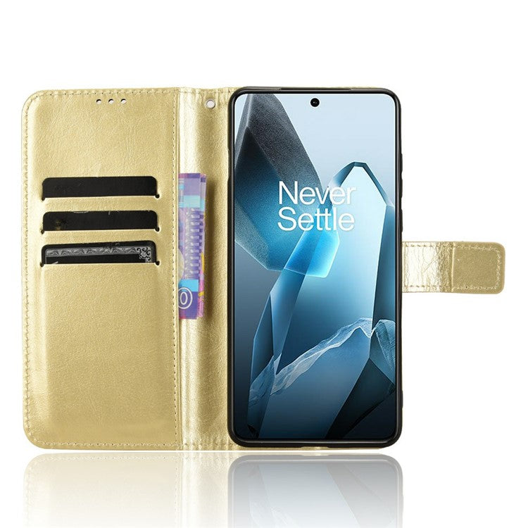 For OnePlus 13 Case Crazy Horse Texture PU Leather Phone Wallet Cover - Gold