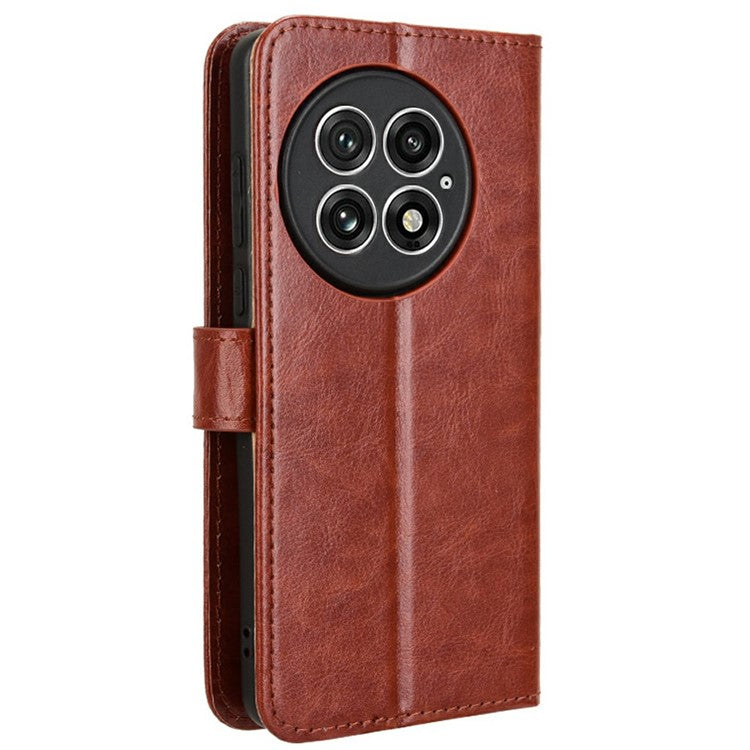 For OnePlus 13 Case Crazy Horse Texture PU Leather Phone Wallet Cover - Brown