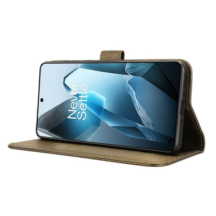 For OnePlus 13 Case PU Leather Diamond Texture Wallet Phone Cover - Brown