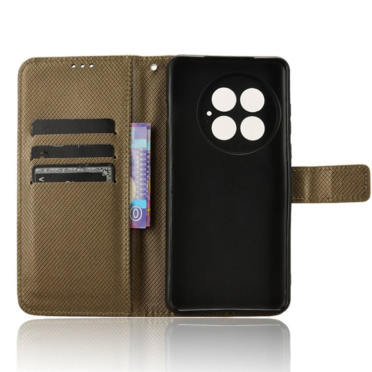For OnePlus 13 Case PU Leather Diamond Texture Wallet Phone Cover - Brown