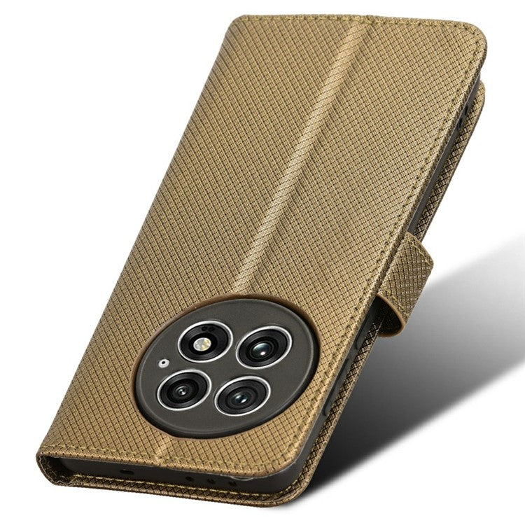 For OnePlus 13 Case PU Leather Diamond Texture Wallet Phone Cover - Brown