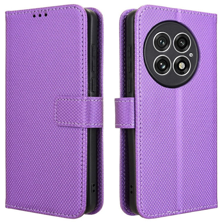 For OnePlus 13 Case PU Leather Diamond Texture Wallet Phone Cover - Purple