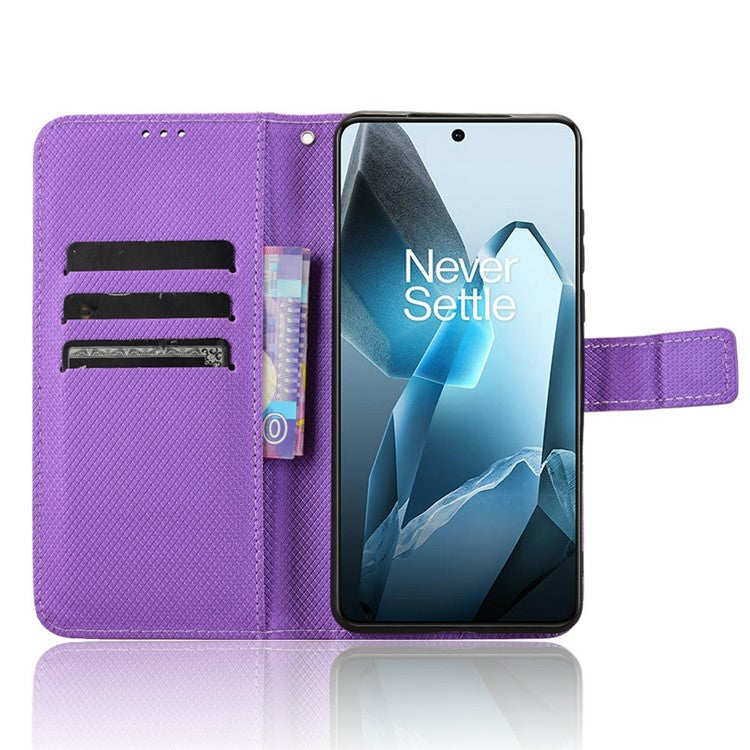 For OnePlus 13 Case PU Leather Diamond Texture Wallet Phone Cover - Purple
